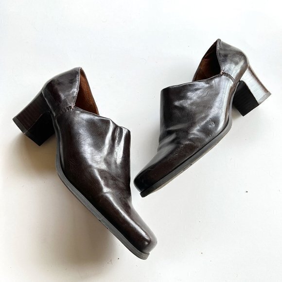 Franco Sarto Remo Heeled‎ Square Toe Brown Leather Zip Pumps Shoes Womens… - Picture 1 of 9